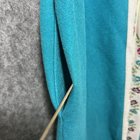 Vintage 60s‎ Sears Day Home Wear House Coat M Zip Robe Embroidered Turquoise - Picture 9 of 9